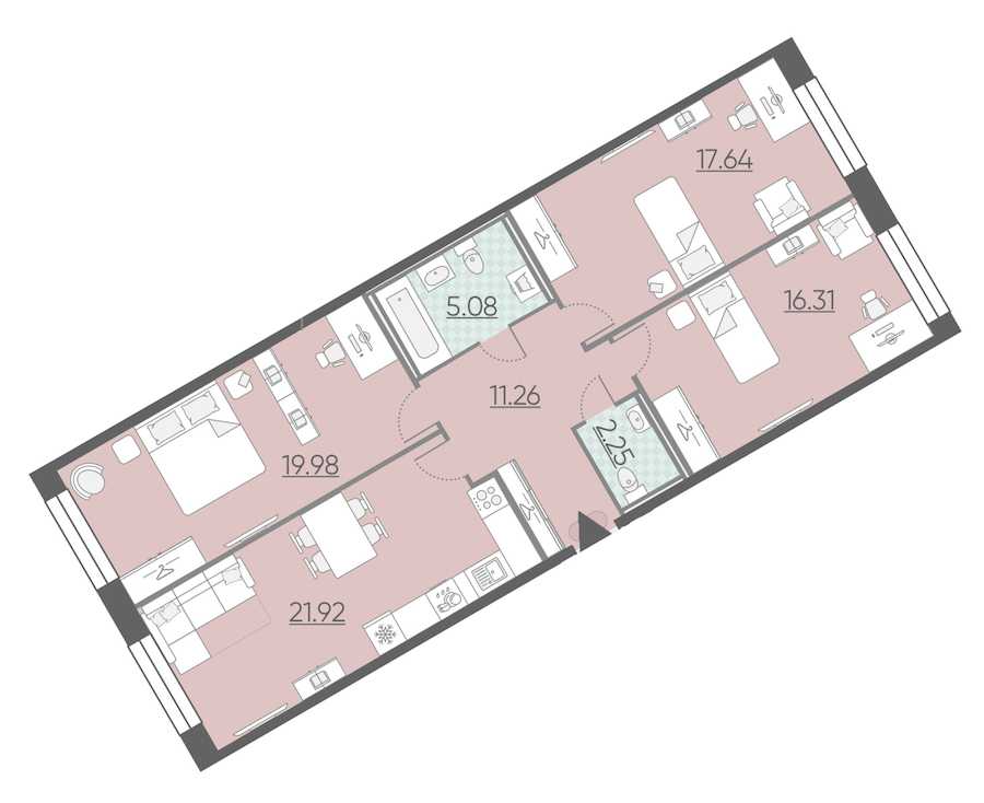 Трехкомнатная квартира в : площадь 94.44 м2 , этаж: 2 – купить в Санкт-Петербурге